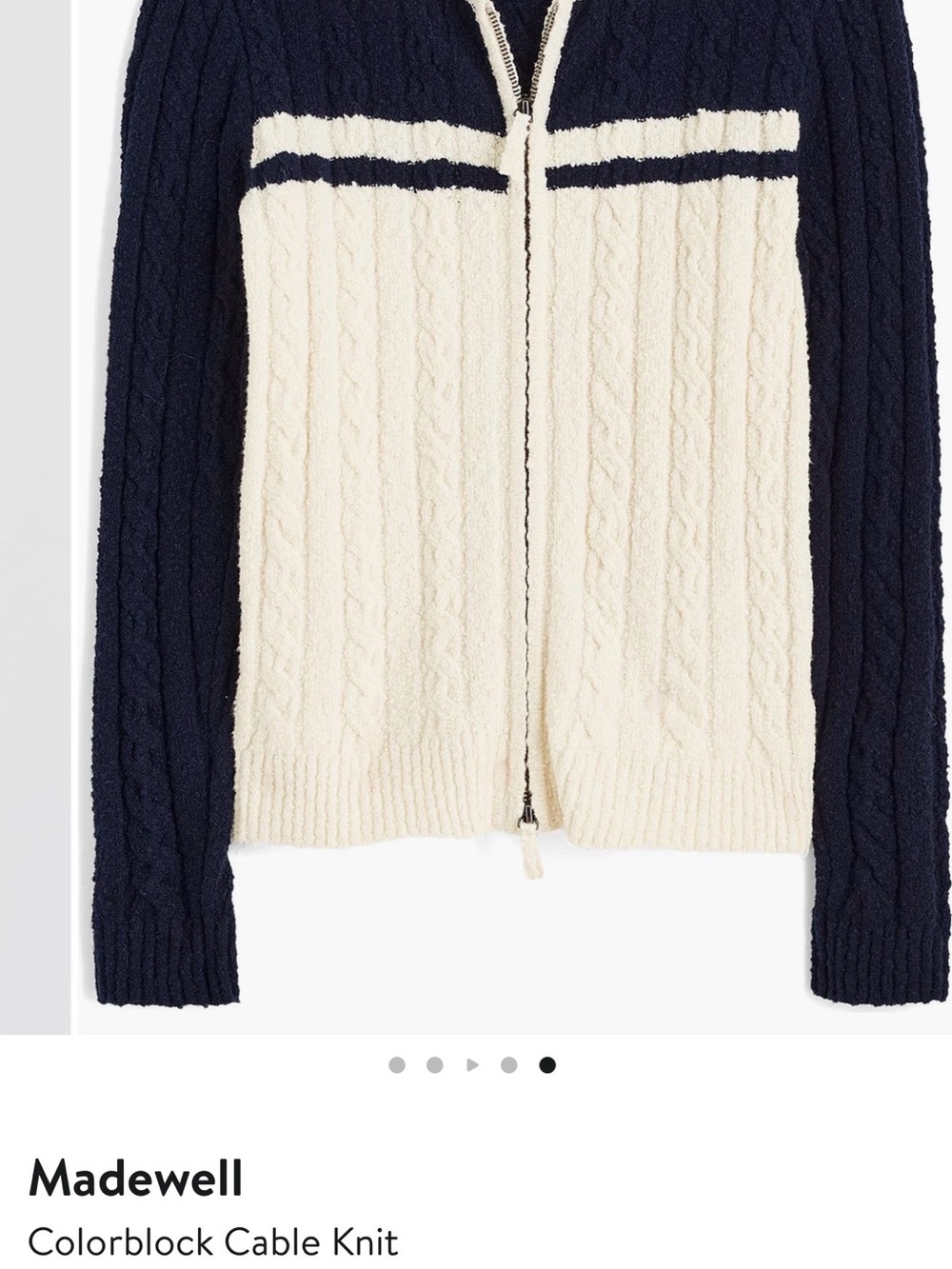 Madewell Navy and Cream Cable Knit Zip Cardigan